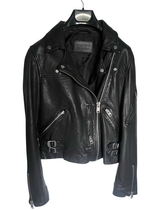 AllSaints Prescott Дамско Кожено яке Агнешка Кожа Черно Small UK 8