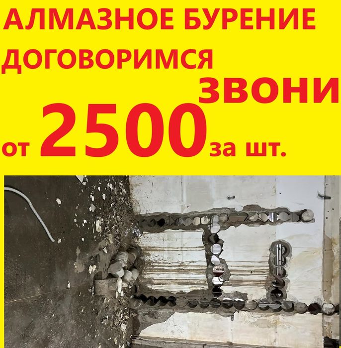 Демонтаж Алмазное сверление бурение резка проемов окон и дверей бетона