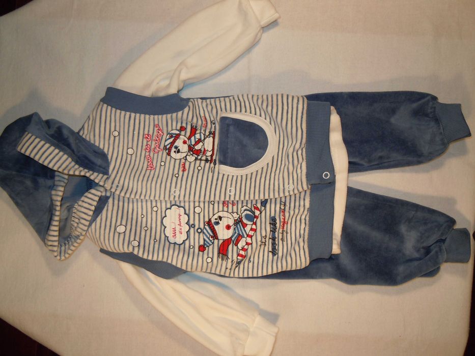 Set hainute 3 piese, compleu Skirace, varsta 6-9 luni, Alb / Albastru