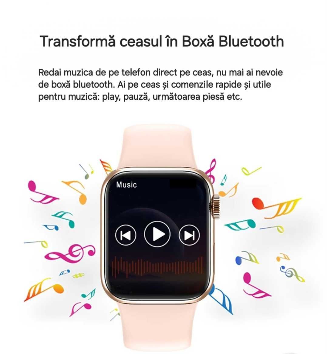 Smartwatch apel vocal. Tip Apple Watch. Cu microfon si difuzor. Roz.