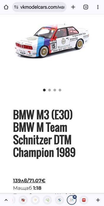 BMW 1:18 модели BMW E30 M3 DTM OTTO Solido