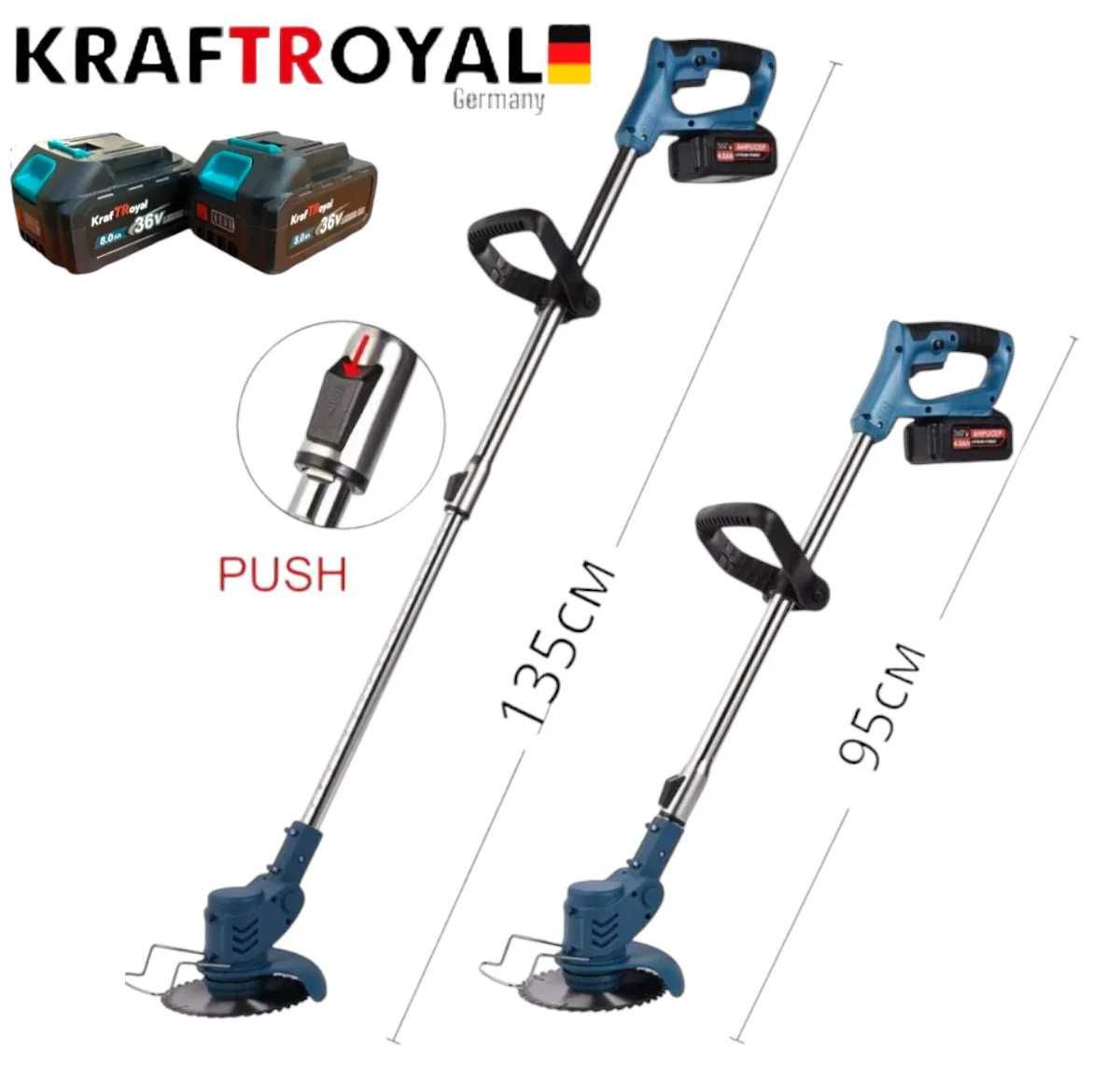 НЕМСКА Резачка и Тример 2в1 36V 8,0AH KRAFTROYAL 4 Батерии + ЛЕД ФЕНЕР