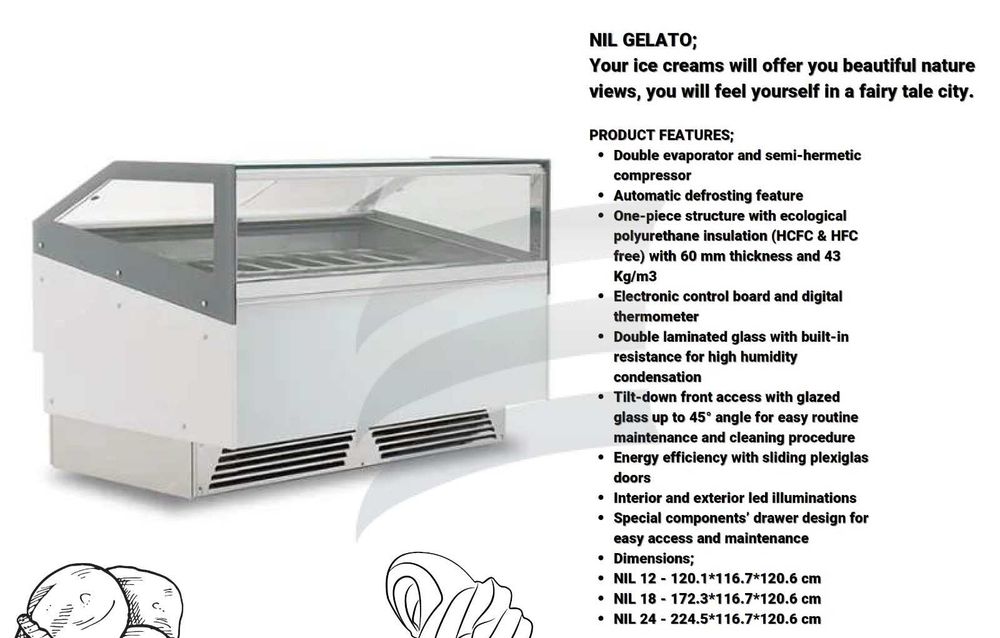 Vitrina gelato / Inghetata / NIL GELATO 12 / NOU / 12 AROME