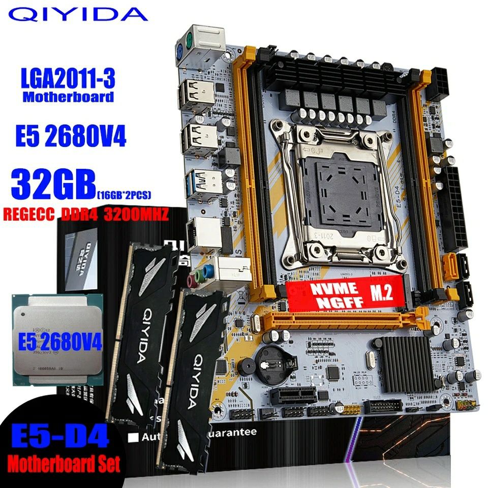 Placa de baza QIYIDA X99 + Intel Xeon E5-2680 V4 + Cooler + 32 GB DDR4