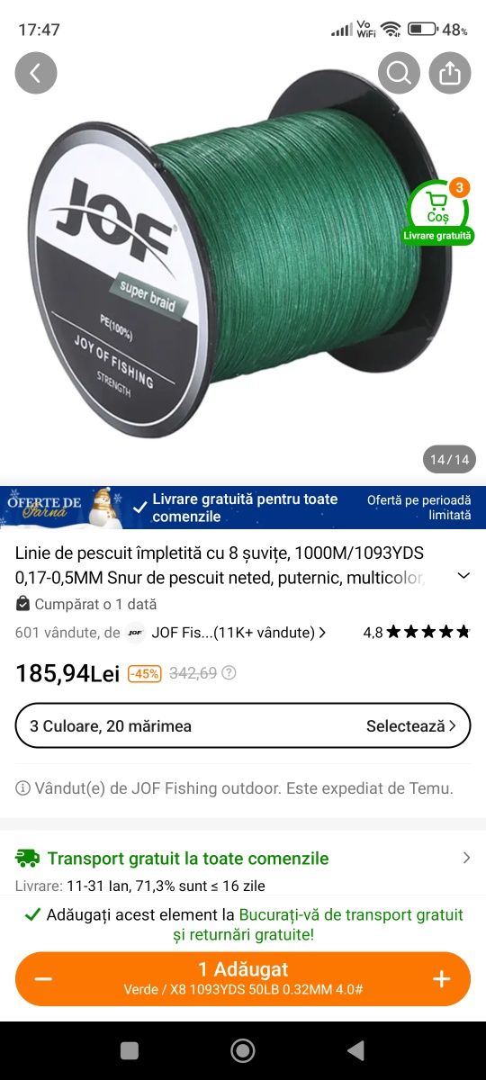 Fir textil pescuit inpletit in 8 fire verde 0,32 1000metri