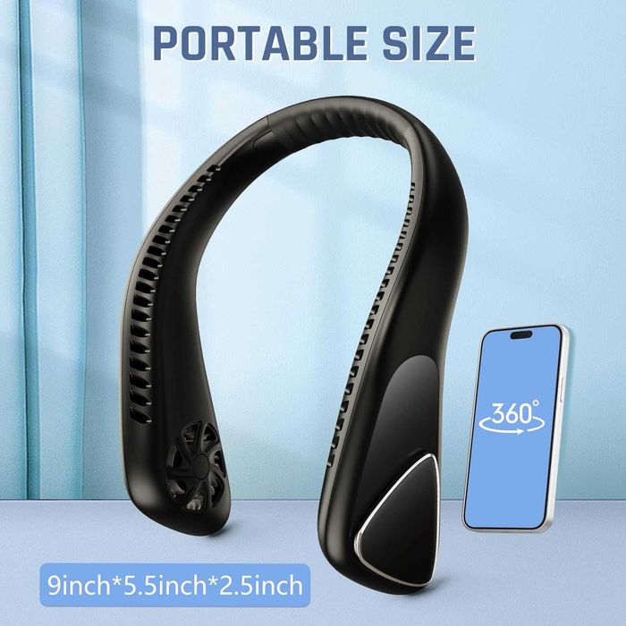 Ventilator portabil pentru gat USB cu 3 viteze reglabile, 5000 mAh