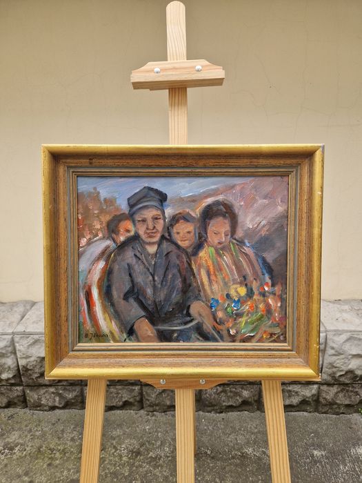 Страхотна антикварна авторска картина масло върху платно