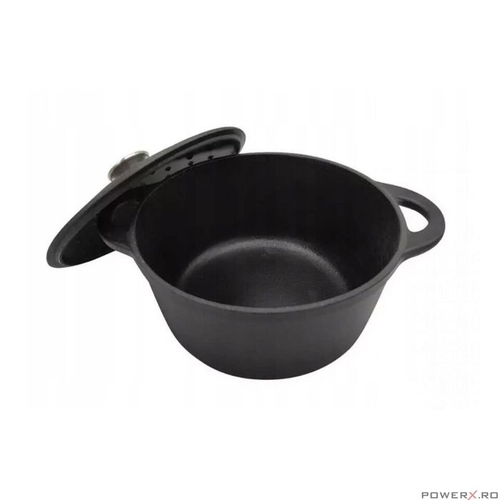 Oala din fonta 2.4 litri, 22cm cratita cu capac, negru, KingHoff