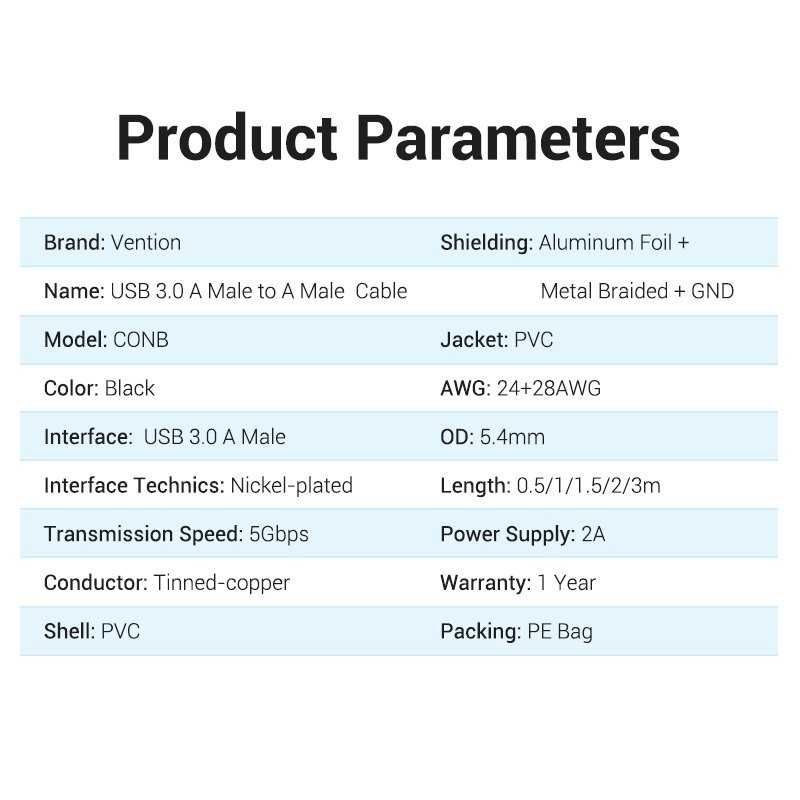 Vention Кабел USB 3.0 AM / AM - 1.5M Black - CONBG