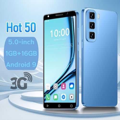 Нов черен евтин Компактен смартфон 5" 3G, 16GB, двойна камера, Face ID