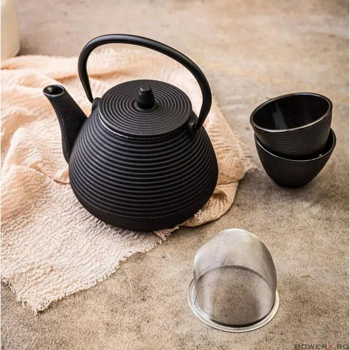 Ceainic din fonta cu filtru si doua cani, 1L, KingHoff