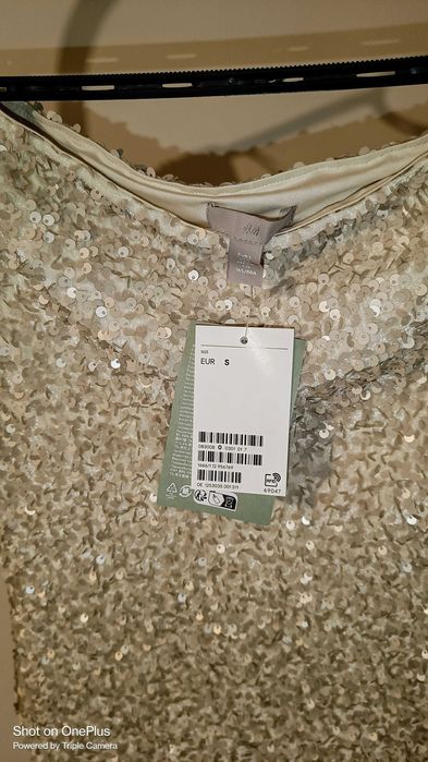 Блуза с пайети H&M, цвят светлобежов, размер S