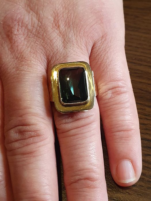 Ghiul vintage unicat antic unisex aur 14k cu turmalina naturala 8ct