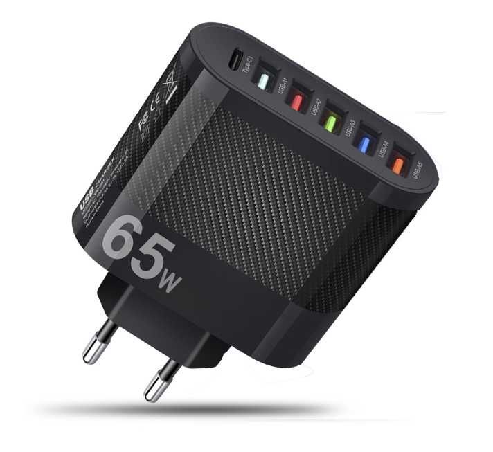 Incarcator Retea 6 Porturi LED , 65W Fast Charge, 1 x Type-C, 5 x USB