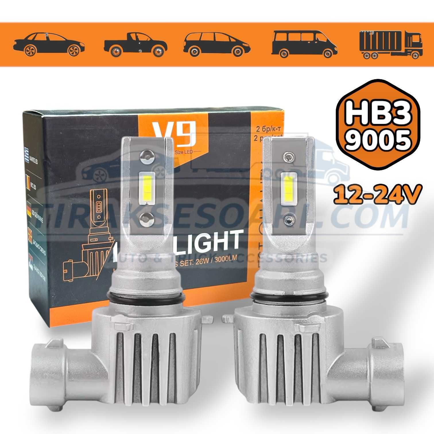 НОВ Модел 2025 V9 PREMIUM LED Крушки HB3 300% повече светлина 12V 24V