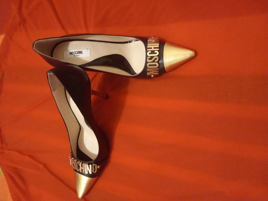 Moschino Black and Gold Logo Pumps