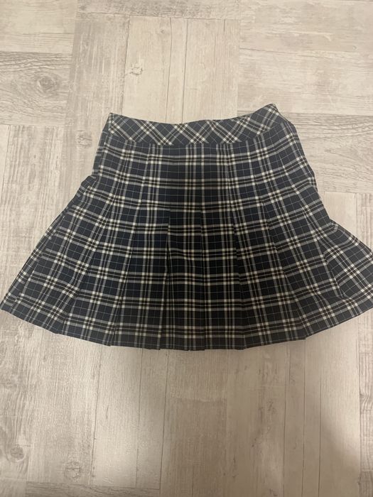 Sacou Colins roz pudrat, fusta H&M in carouri scurta