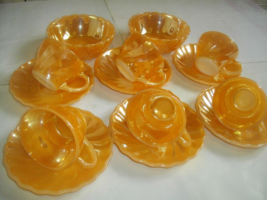 Vintage USA Archor Hocking-14 Части Нов Сервиз-САЩ-Цвят Праскова