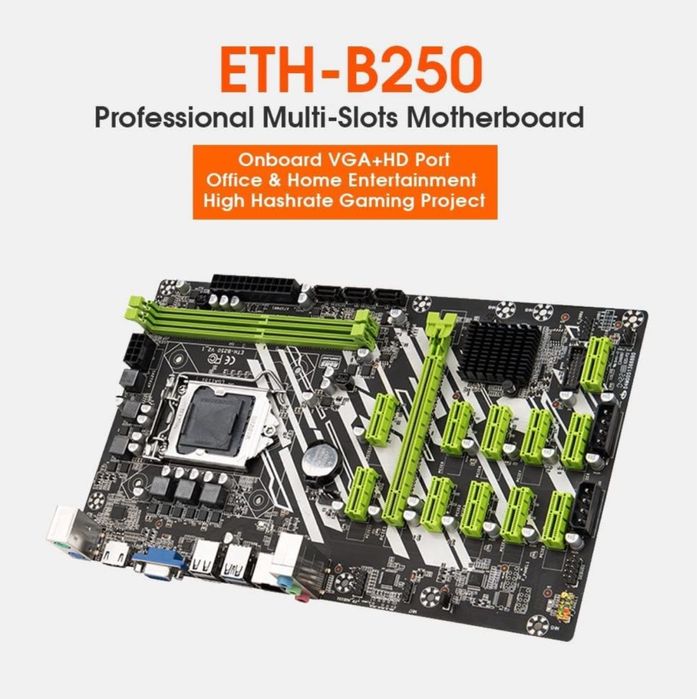 Дънна платка за риг ETH-B250 LGA 1151 Дъно за копаене 12 GPU