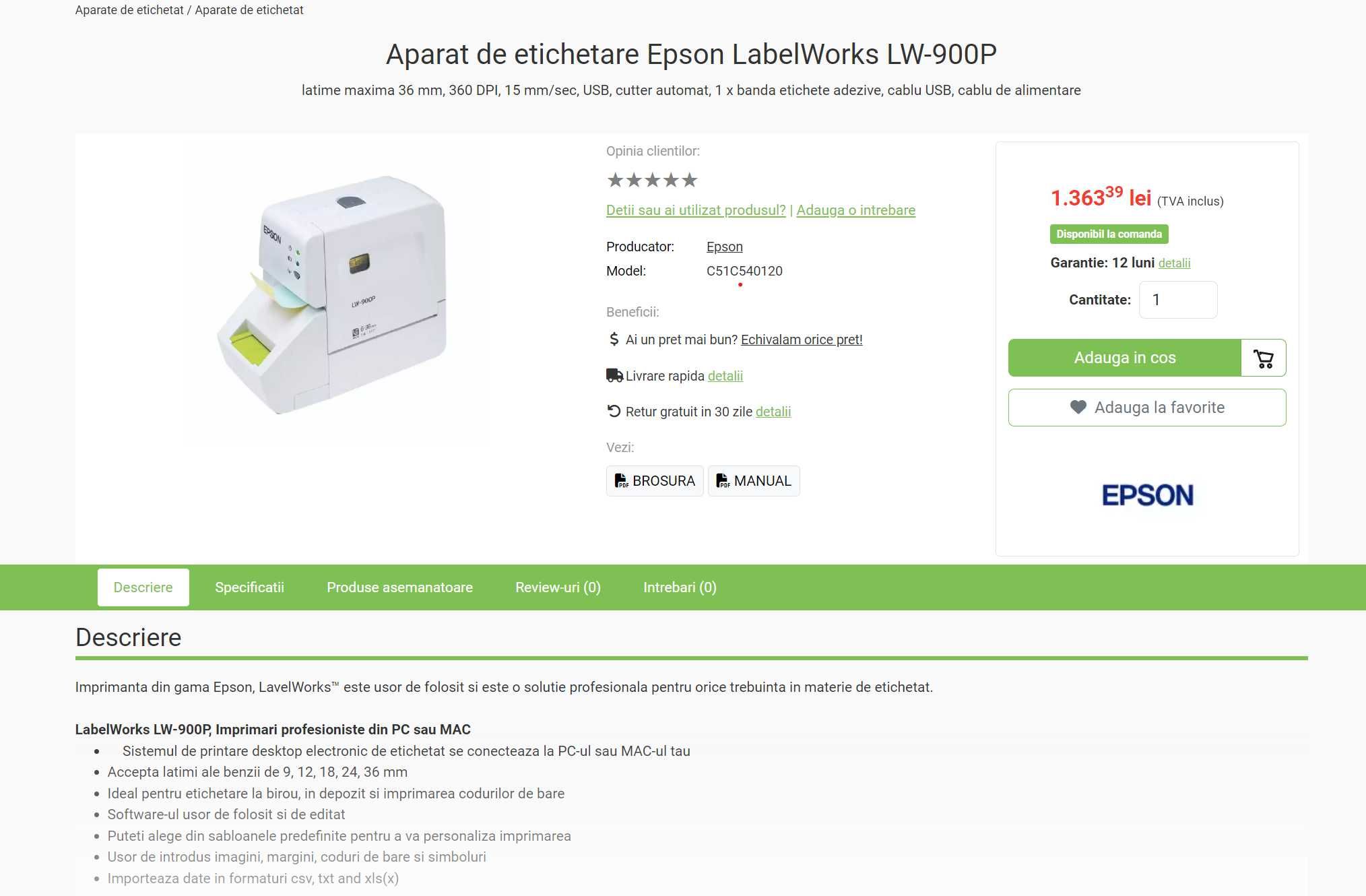 Aparat de etichetare Epson LabelWorks LW-900P