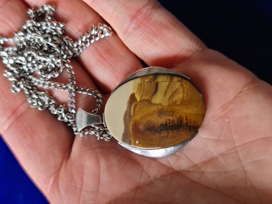 N lant argint 925,pandantiv cu piatra jasp protectoare,vintage,superb
