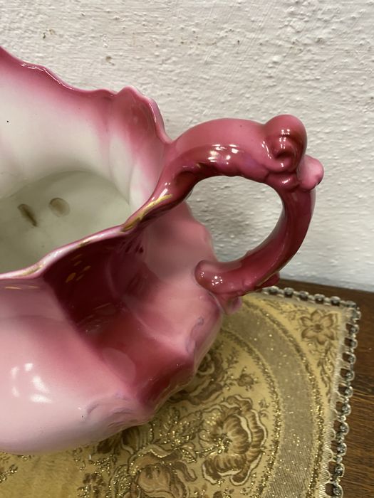 Винтидж голяма порцеланова кана Белгия розов градиент 1950те