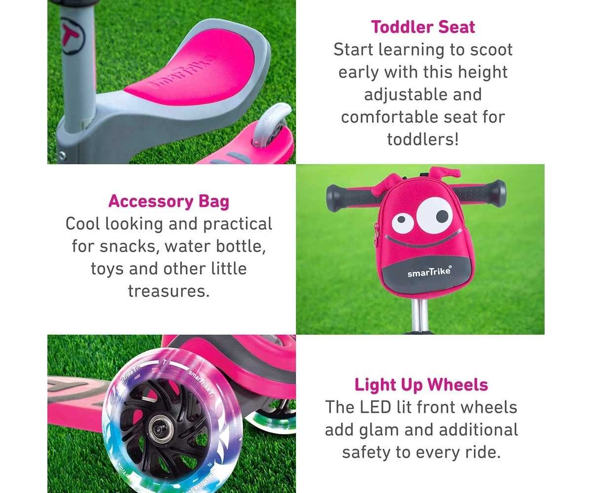 Тротинетка скутер smarTrike Т1, със седалка, розова, за деца