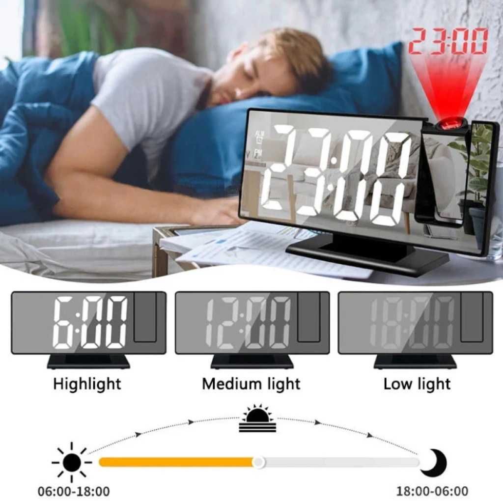 Настолен LED часовник със светещ проектор на тавана , аларма