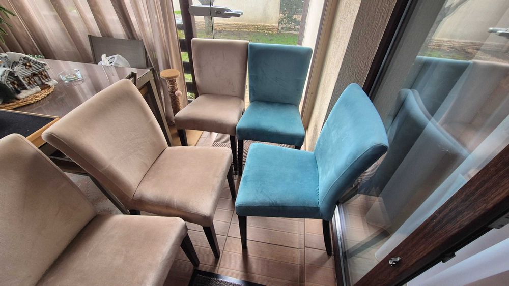 6 scaune velvet cu picioare din lemn