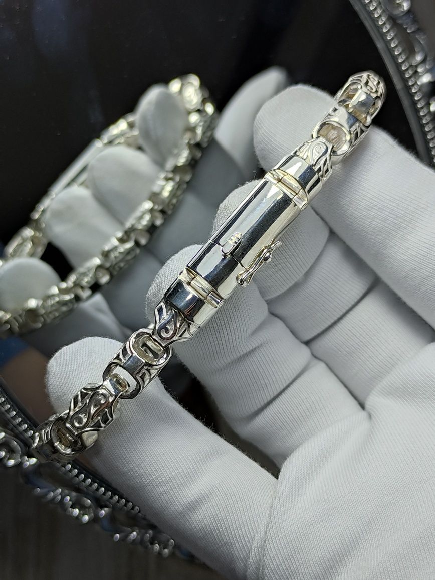 Эксклюзивный серебряный мужской браслет плетения "Краб" с гранями