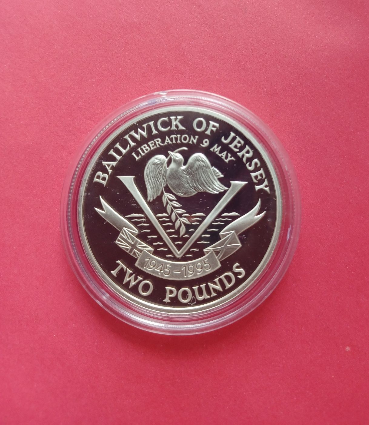 Moneda 1995 Jersey 2 Lire proof 28.28 g argint 925 tiraj 7.000 buc.