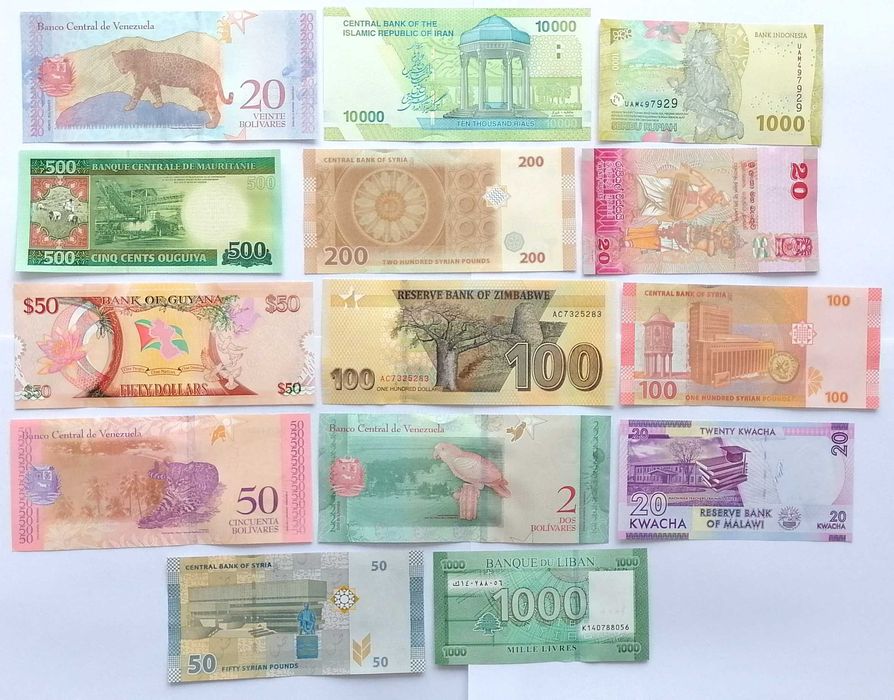 Лот банкноти 14 броя UNC нови