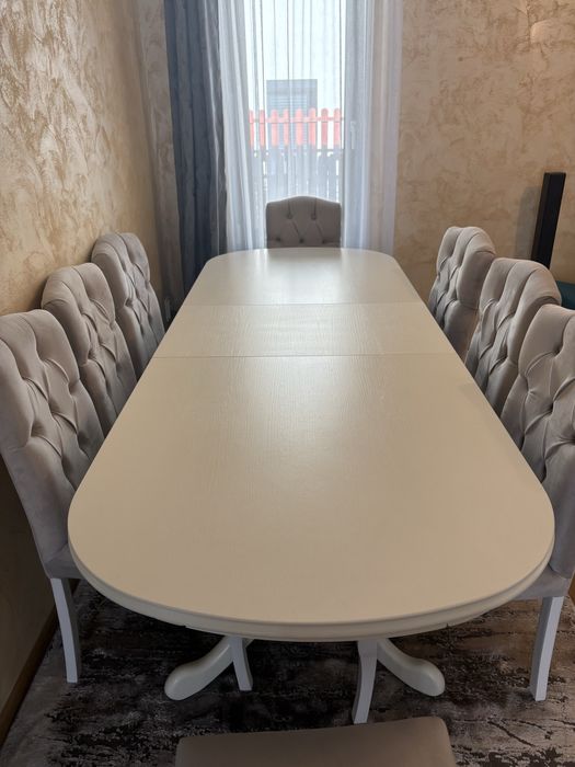 Masa extensibila lemn masiv plus 8 scaune