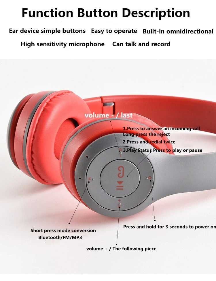 Bluetooth Слушалки с FM радио, MP3 player, Micro SD вход и микрофон