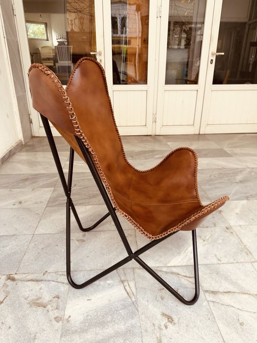 Кожен стол тип „Пеперуда“ – естествена кожа, метална рамка