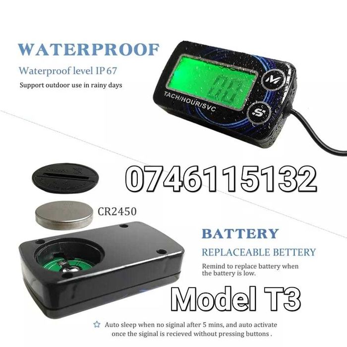 Enduro Moto Cross ATV Scuter Motocultor-Tahometru-Turometru LCD-NOU-T3