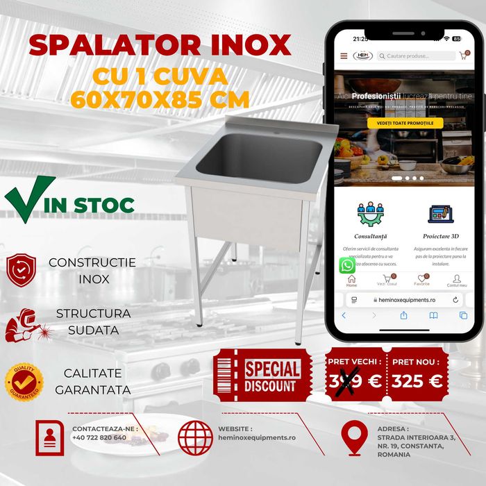 Spalator Inox Cu 1 Cuva Diferite Dimensiuni PE STOC