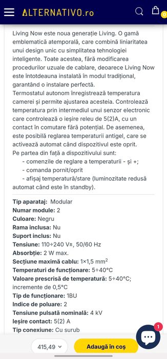 Termostat Bticino Living Now 1 buc complet nou nout