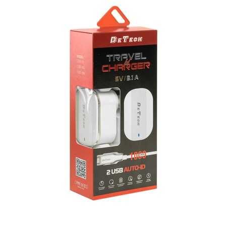 Зарядно устройство DeTech DE-15M, 5V/3.1A, 220V, С Micro USB кабел