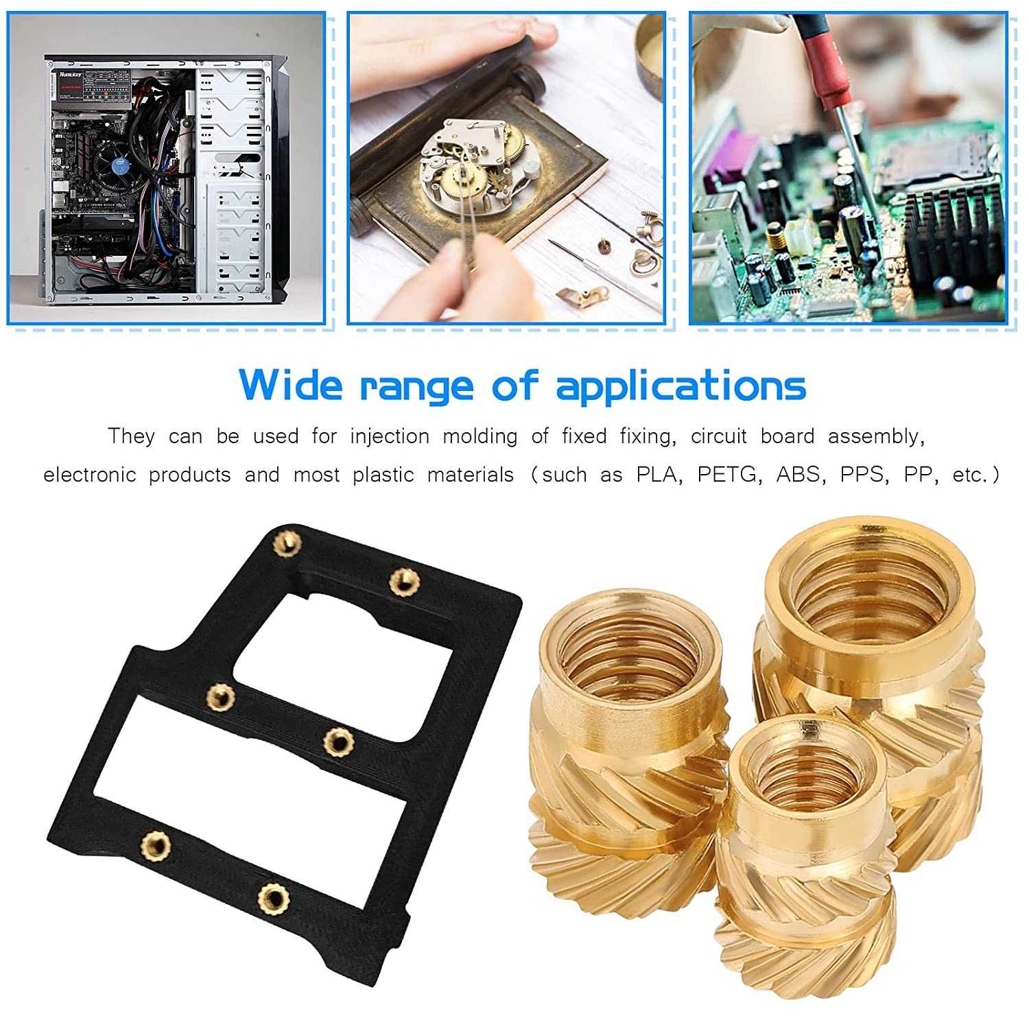 Set 390 piulite moletate din alama cu insert filetat, M2 la M6