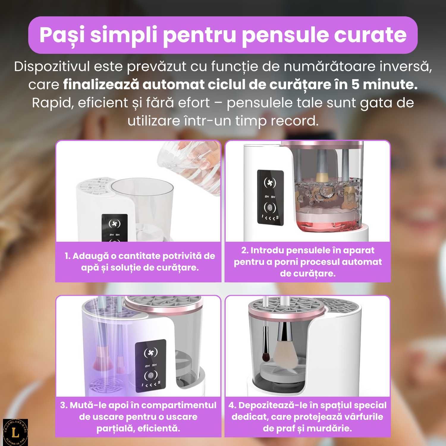 Aparat electric 3/1 pentru curatarea si uscarea pensulelor de machiaj