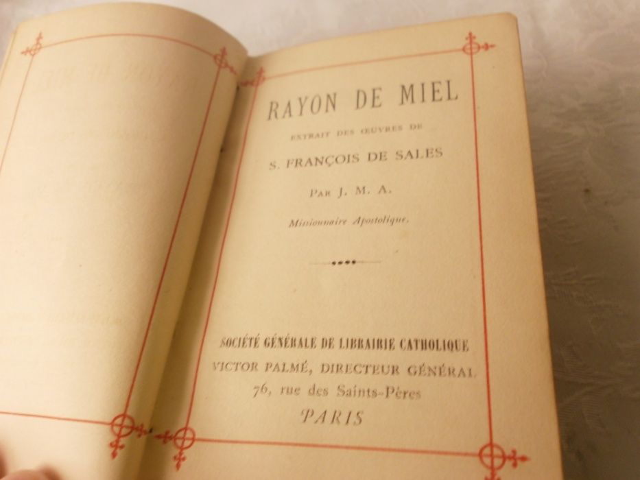 Стара Френска Католическа Книга - Меден Лъч - с Твърди Кожени Корици