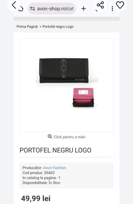 Portofel negru cu interior roz Avon