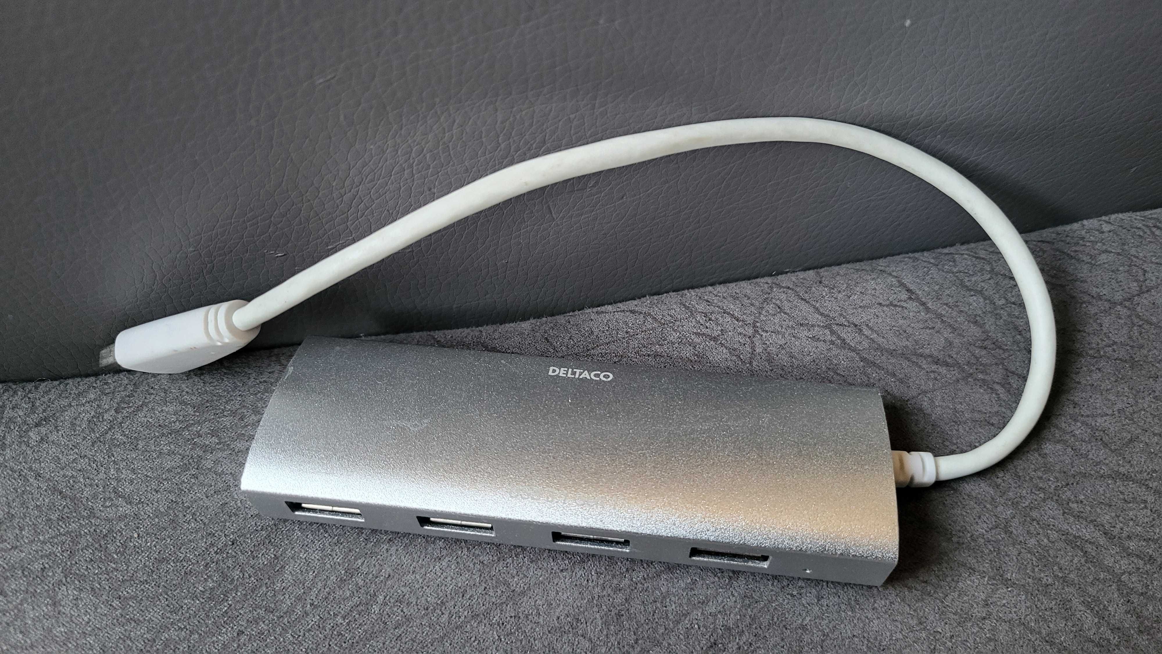 USB Hub DELTACO adaptor 4xUSB 3.0, 0.3m, silver  fuctional UH-484