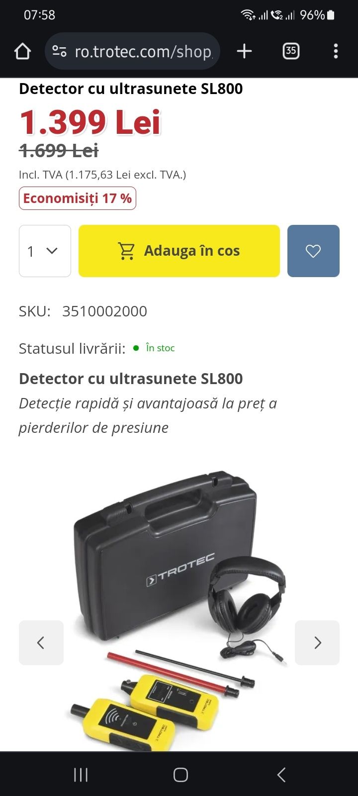 Detector cu ultrasunete Trotec SL800