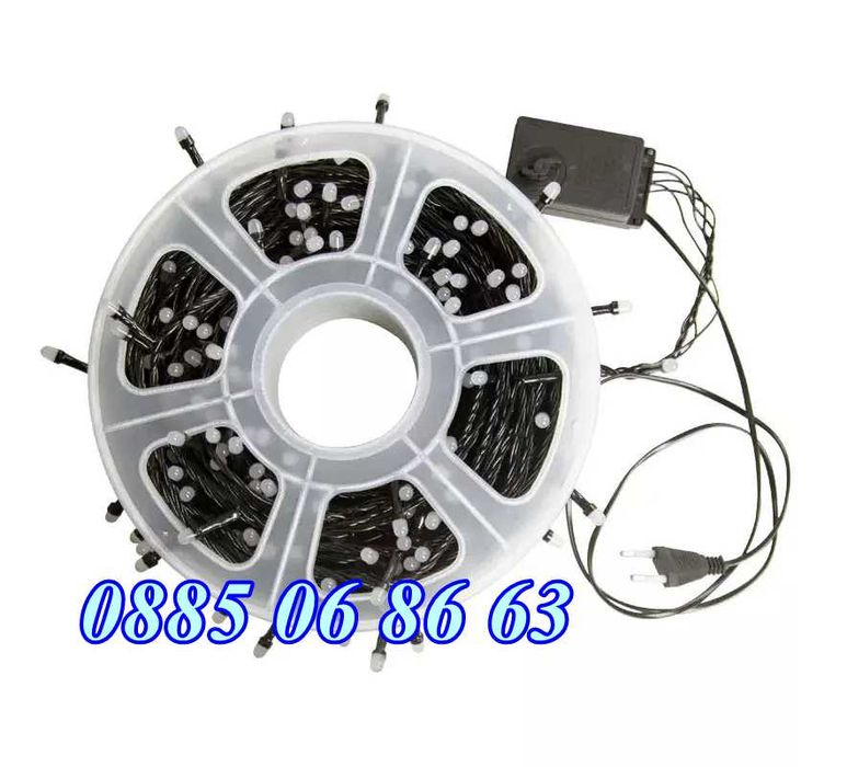 Коледни лампички 20 метра на макара, бяла светлина, водоустойчиви