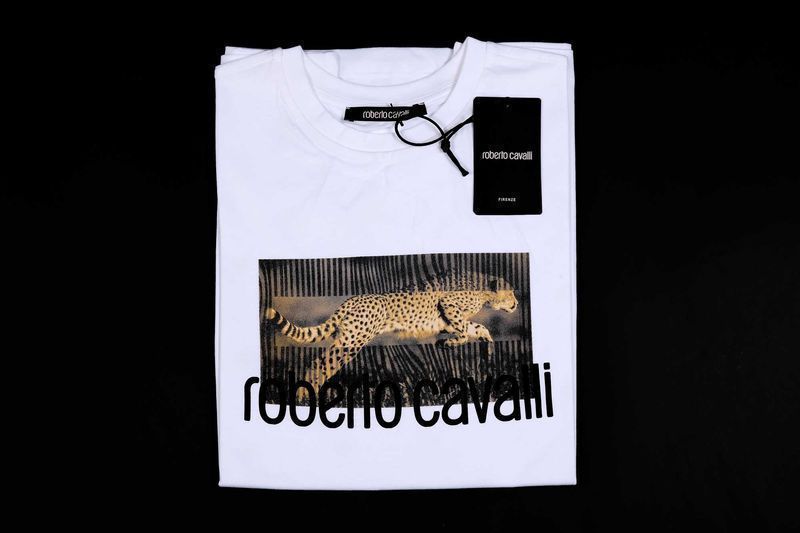 ПРОМО Roberto Cavalli-XL-оригинална бяла мъжка тениска с леопард