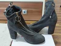 Botine piele intoarsa gri 38