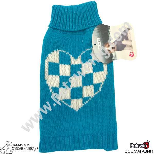 Пуловер за Куче - XS, S, M - Светлосин/Бял цвят - Nobleza