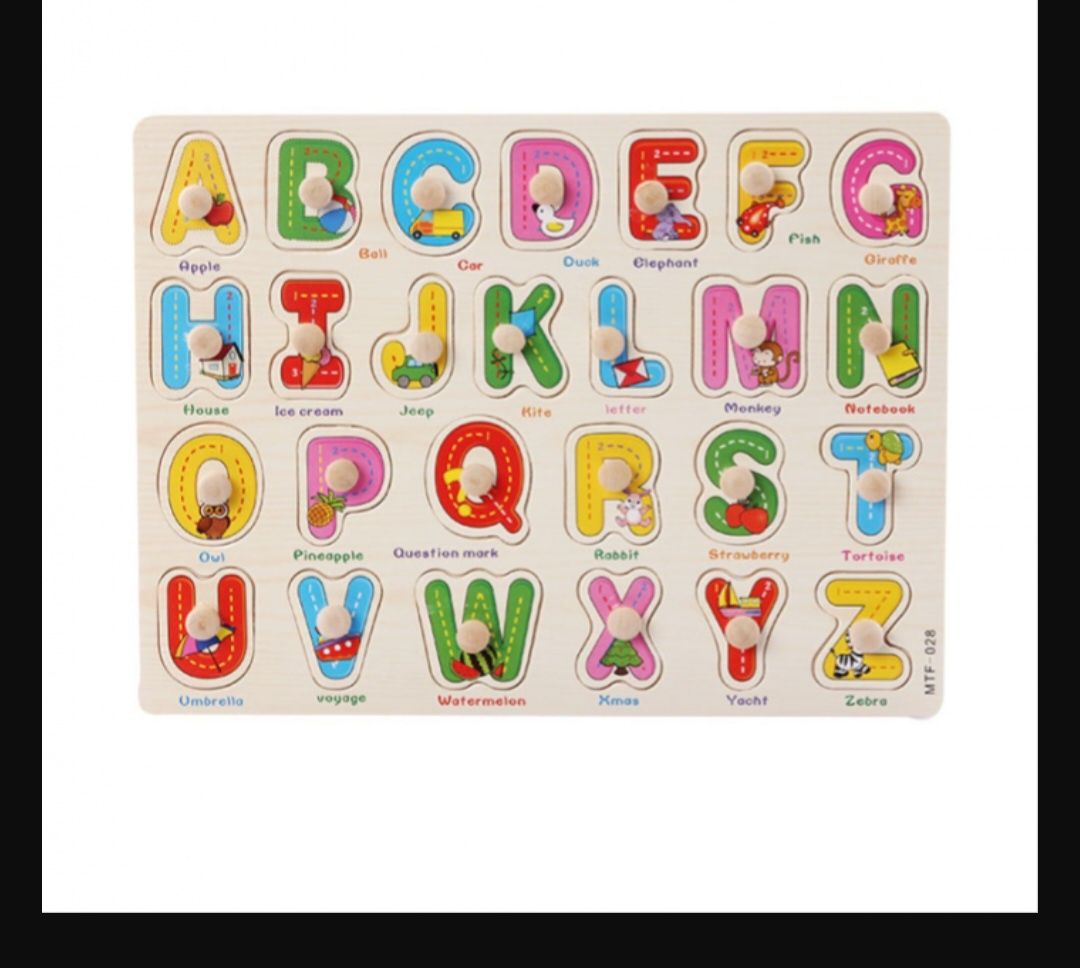 Puzzle educativ din lemn alfabet si cifre, nou